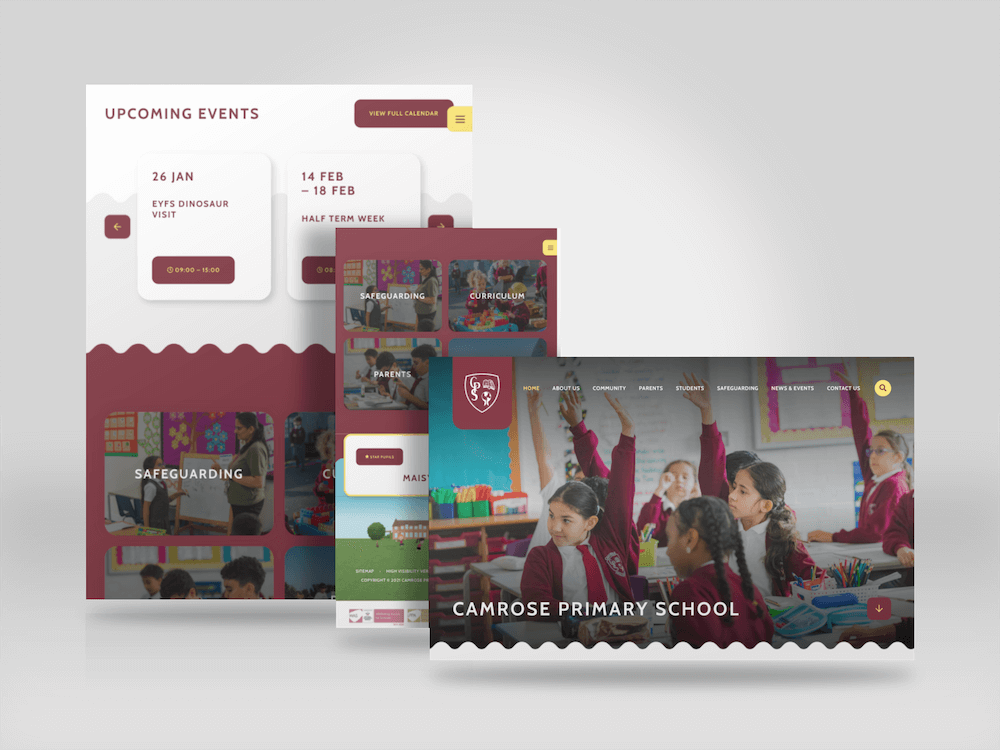 Camrose primary school website on multiple mockup devices